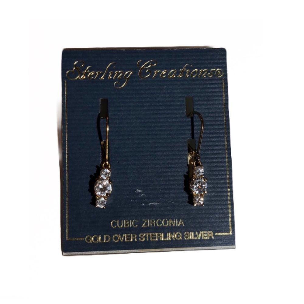 STERLING CREATIONS 18KT/SS CUBIC ZIRCONIA GOLD OVER 925 STERLING SILVER EARRINGS
